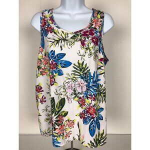 Time and Tru Tank Top Size L 12 to 14 Tropical Floral Sleeveless Pink Blue White